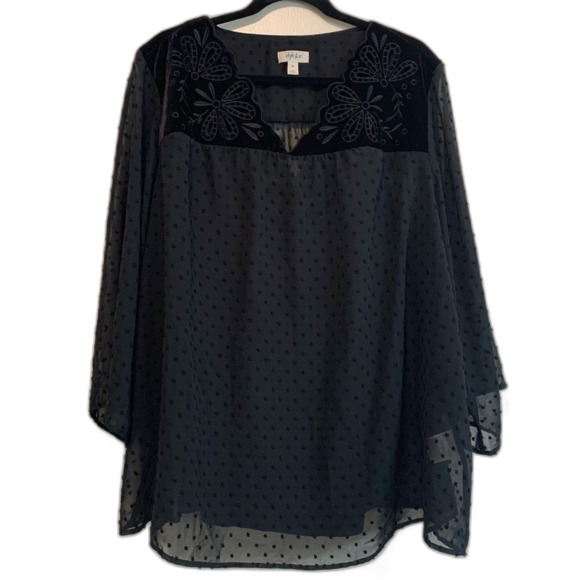 Style & Co black sheer Swiss dot and velvet blouse mixed media eyelet size 3x - Picture 1 of 8